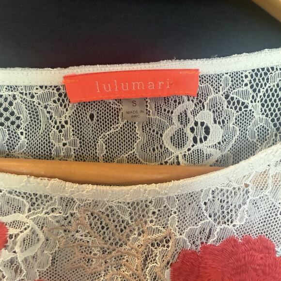 Lulumari Anthropologie Floral Lace Mini Dress Size S Sheer Beachy Vaca Boho Y2K - Picture 3 of 13